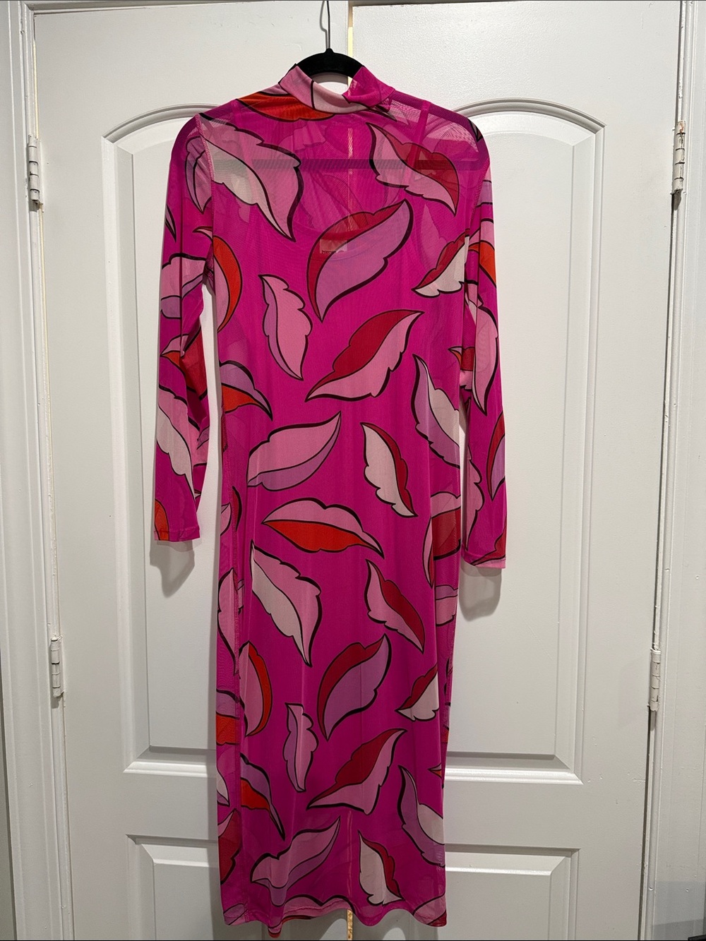 Target Pink Leaf-Print Sheer Long Sleeve Dress with slip
